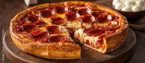 Delicious Deep Dish Pepperoni Pizza photo