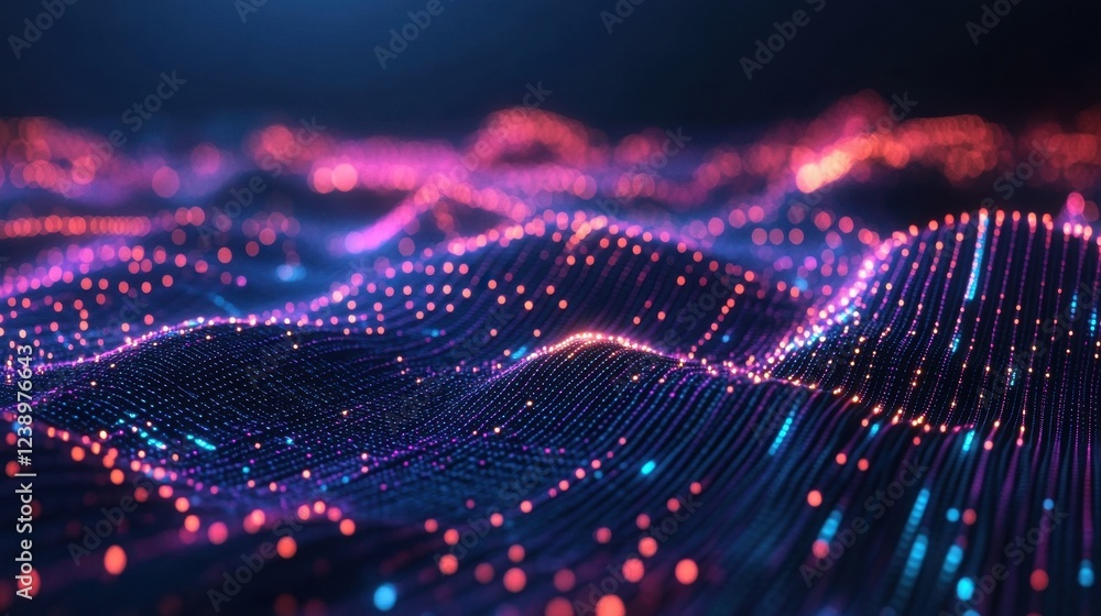 Abstract digital landscape with glowing particles in vibrant colors Abstract digital landscape with glowing particles in vibrant colors