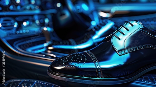 Stylish Black Shoes In Luxurious Car Interior photo