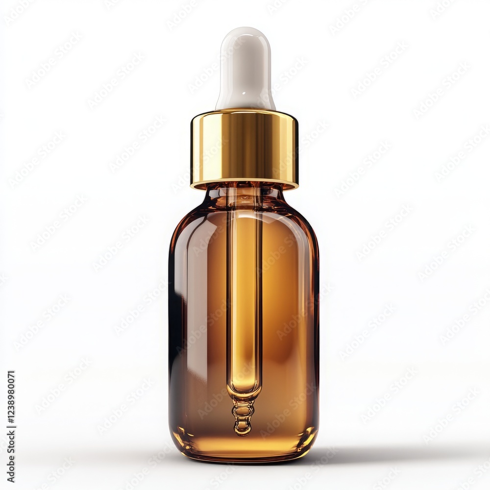 A sleek amber glass dropper bottle with a golden cap, typically used for essential oils or serums. A sleek amber glass dropper bottle with a golden cap, typically used for essential oils or serums.