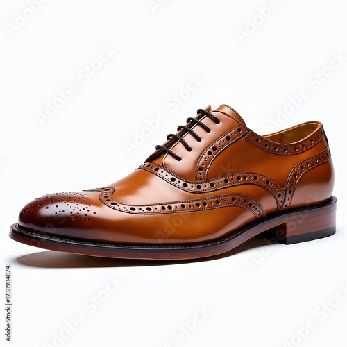 Tan Wingtip Ox Shoes with Brown Leather Upper and Black Sole: A Stylish White Background Ima photo