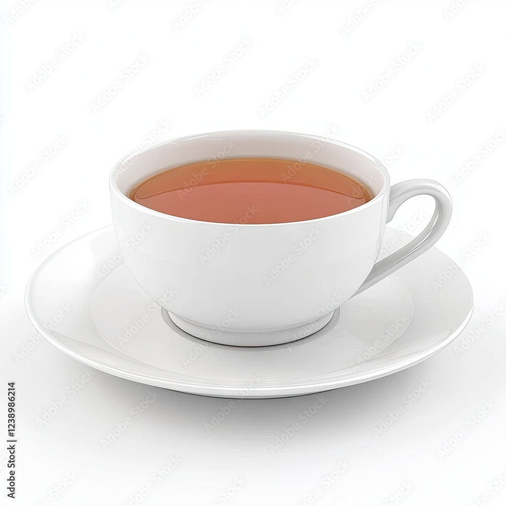 Warm teacup on saucer, white background; perfect for cafe menus Warm teacup on saucer, white background; perfect for cafe menus
