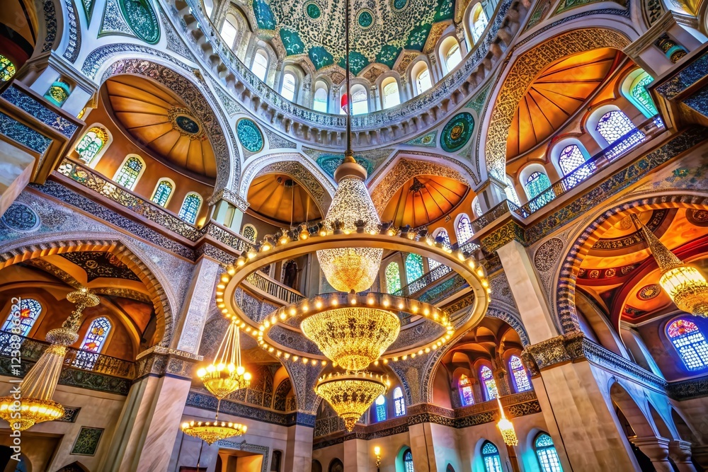 Obraz premium Intricate Chandelier Illuminates Majestic Islamic Interior