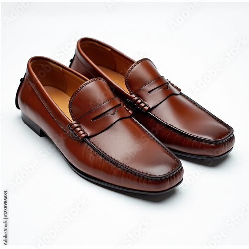Wallpaper Mural Rich Brown Leather Loafers on Smooth White Background Torontodigital.ca