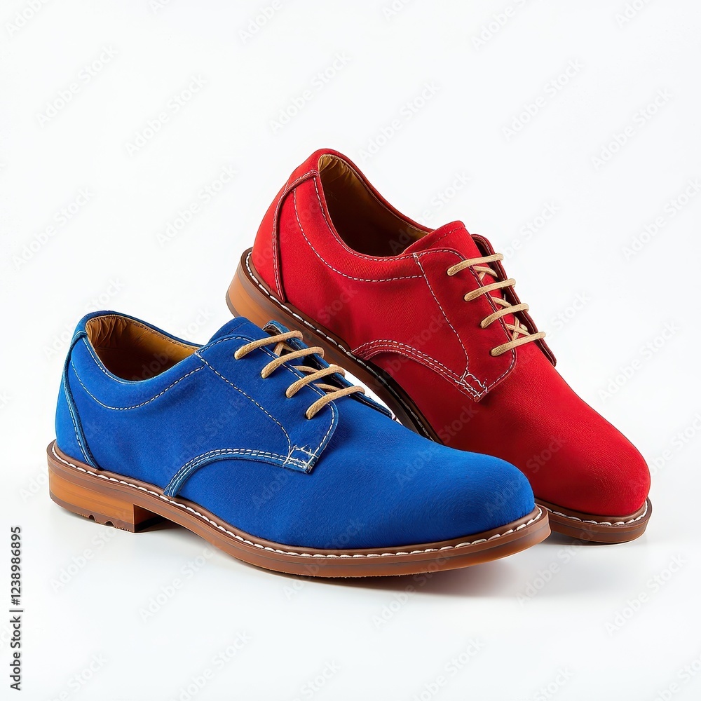 Vibrant Red and Blue Ox Shoes: Classic Design with Sturdy Sole Vibrant Red and Blue Ox Shoes: Classic Design with Sturdy Sole