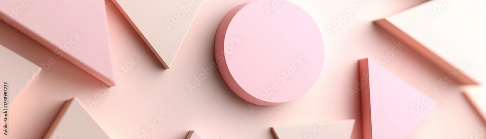 Obraz premium This design showcases a modern abstract background with overlapping pink geometric shapes including circles and triangles