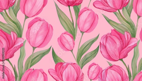 seamless watercolor print with pink tulips on a pink pastel background for postcards textiles covers wallpapers design decor wrapping paper clothing