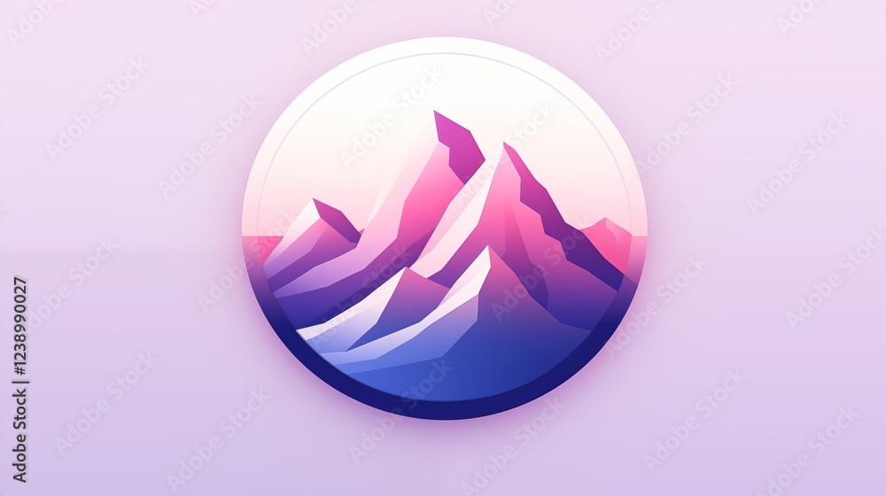 A futuristic mountain logo with angular design and a pale violet background, empty space at the bottom,generative ai illustration