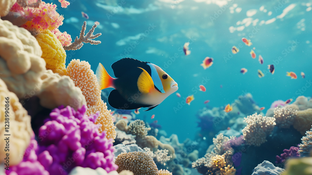 Obraz premium Vibrant tropical fish swimming among colorful coral reefs underwater