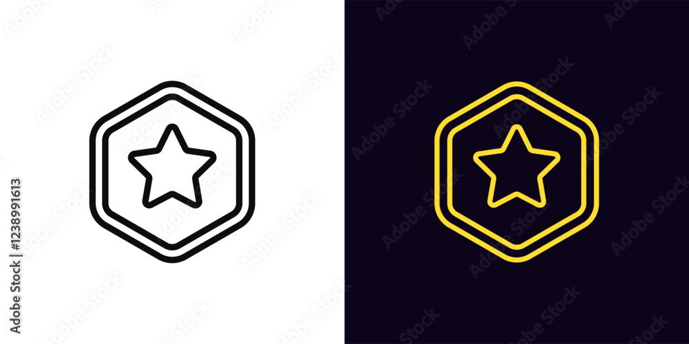Outline star token icon, with editable stroke. Crypto token with star icon. Crypto coin prize, win virtual money, game reward, cryptocurrency earn, award, digital token and altcoin. Vector icon