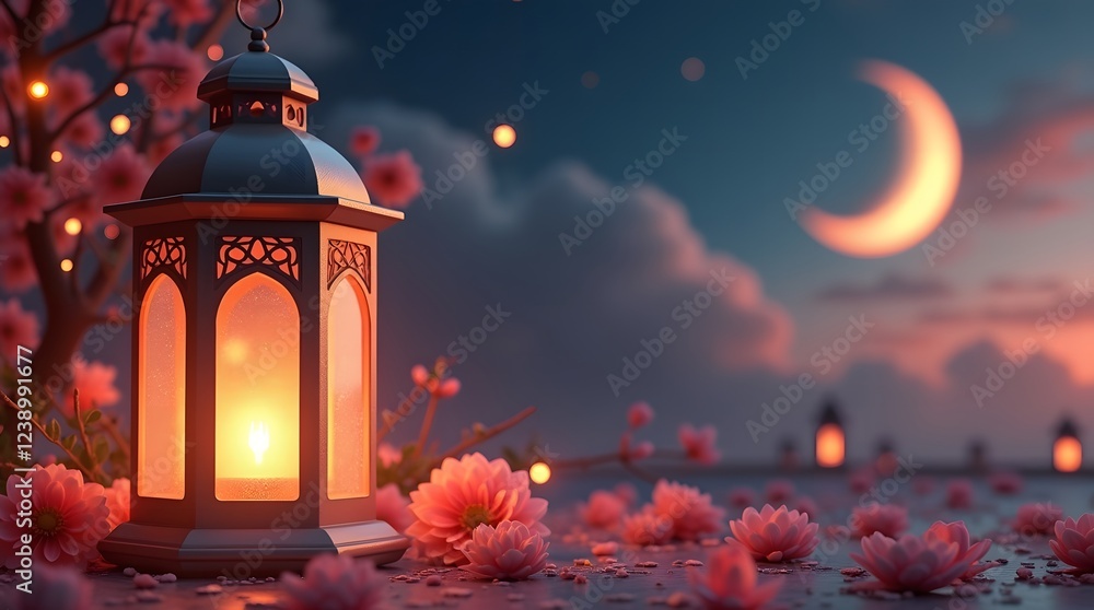 Ramadan Mubarak Lantern with Moon Ornament Soft Glow Elegant Design with Left-Side Copy Space Ramadan Concept Banner Background Poster Generative AI Ramadan Mubarak Lantern with Moon Ornament Soft Glow Elegant Design with Left-Side Copy Space Ramadan Concept Banner Background Poster Generative AI