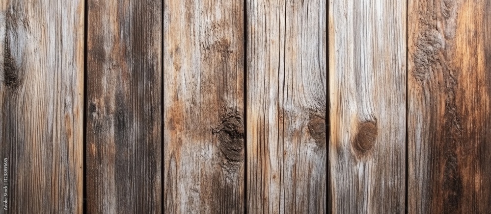 Fototapeta premium Textured background of weathered wooden planks with varying tones and patterns suitable for copy space design.