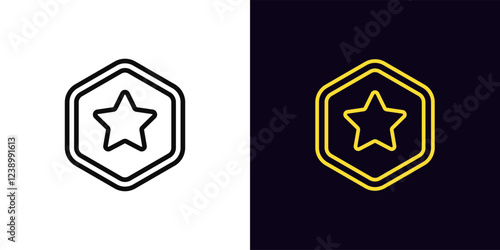 Outline star token icon, with editable stroke. Crypto token with star icon. Crypto coin prize, win virtual money, game reward, cryptocurrency earn, award, digital token and altcoin. Vector icon
