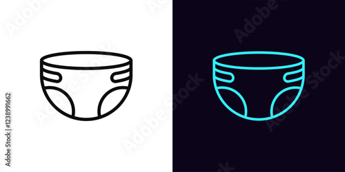 Outline baby diaper icon, with editable stroke. Diaper for baby and adult. Baby nappy, kid pants, newborn care, hygienic diaper pants, sanitary underwear for adults, healthcare. Vector icon