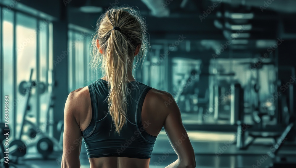 Fototapeta premium Strong Woman at the Gym, Back View, Fitness Motivation