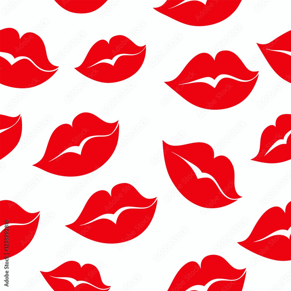 Seamless vector pattern of red lips on a white background for packaging, fabric, wallpaper for the holidays of Valentine's Day, wedding, birthday Pro Vector Seamless vector pattern of red lips on a white background for packaging, fabric, wallpaper for the holidays of Valentine's Day, wedding, birthday Pro Vector