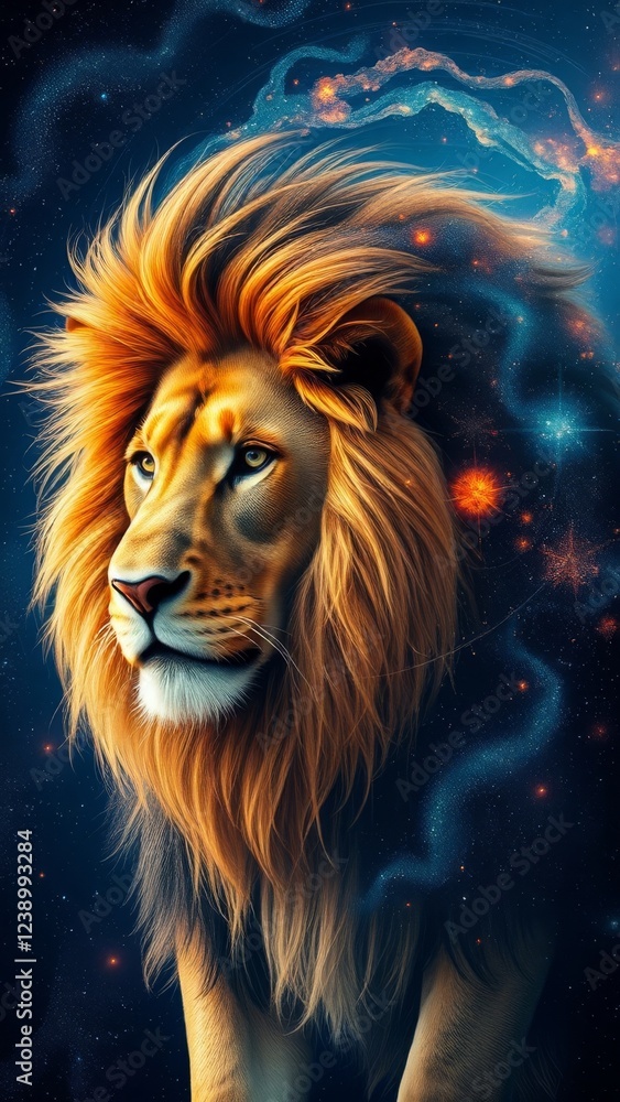 Majestic Lion in the Cosmos � Galactic Wild Background Majestic Lion in the Cosmos � Galactic Wild Background