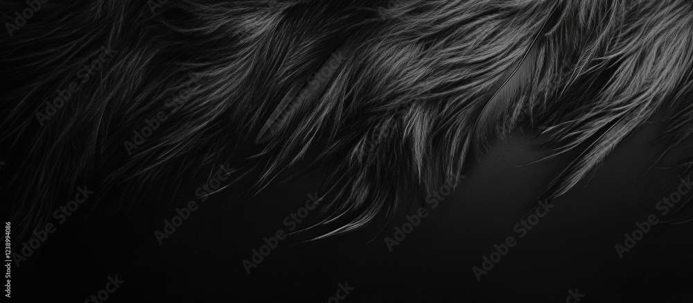 Fototapeta premium Black fur texture background with soft, wavy strands and subtle gradients, ideal for design projects with Copy Space.
