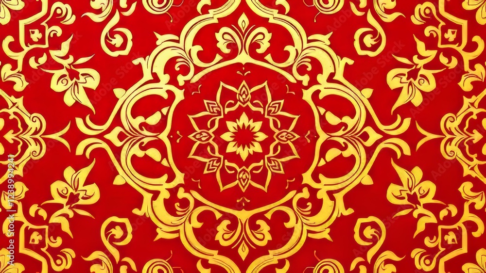 Exquisite Gold Floral Pattern on Red � Ornamental Design Background Exquisite Gold Floral Pattern on Red � Ornamental Design Background