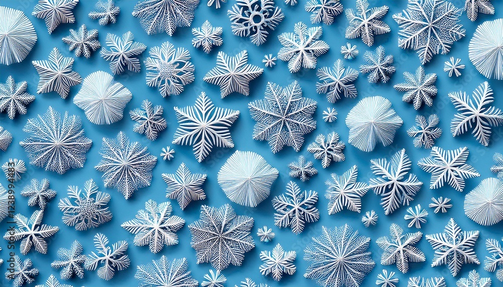 white snowflakes on a plain white or blue background highlighting their unique symmetrical patterns seamless pattern seamless wallpaper