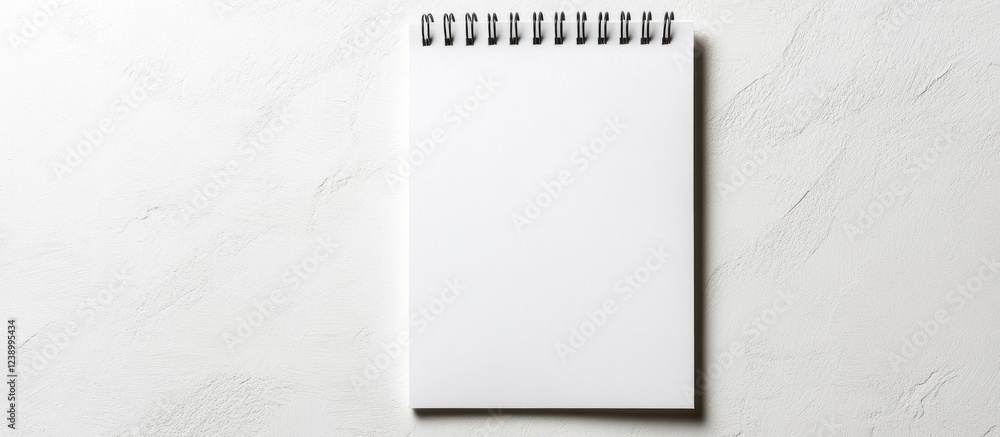Blank spiral notebook on a light textured background with copy space for text or graphics. Blank spiral notebook on a light textured background with copy space for text or graphics.