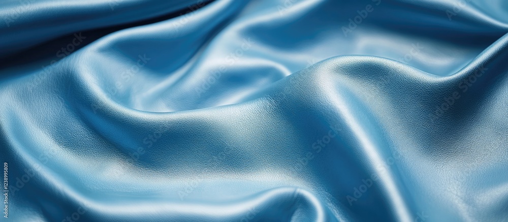 Obraz premium Smooth blue satin fabric texture with flowing drapery and natural luster Copy Space