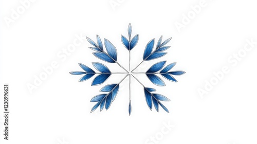 Beautiful Blue and White Snowflake Art with Delicate Leaf Patterns for Winter Decor