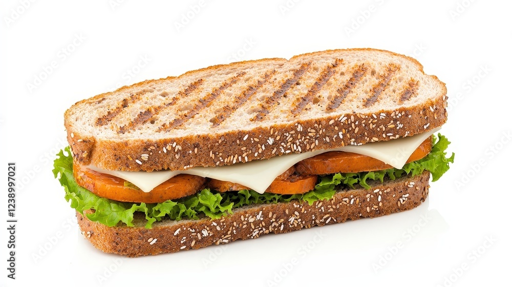 Freshly Grilled Sandwich with Vegetables and Cheese on Whole Grain Bread Freshly Grilled Sandwich with Vegetables and Cheese on Whole Grain Bread