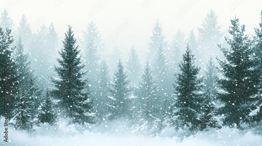 Obraz premium Snowy Evergreen Forest Winter Wonderland Scene