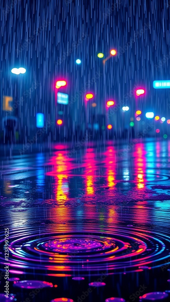 Obraz premium Rainy Night Cityscape Reflections � Luminous Wet Background