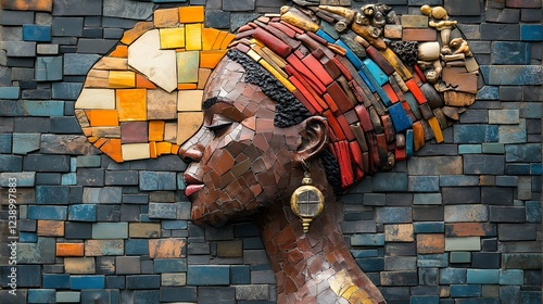 Serene Mosaic Portrait: A Woman's Profile in Vibrant Hues