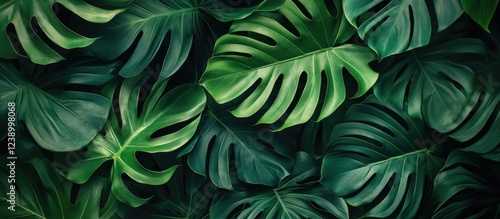 Wallpaper Mural Tropical monstera leaves background with rich green colors ideal for text overlay and Copy Space Torontodigital.ca