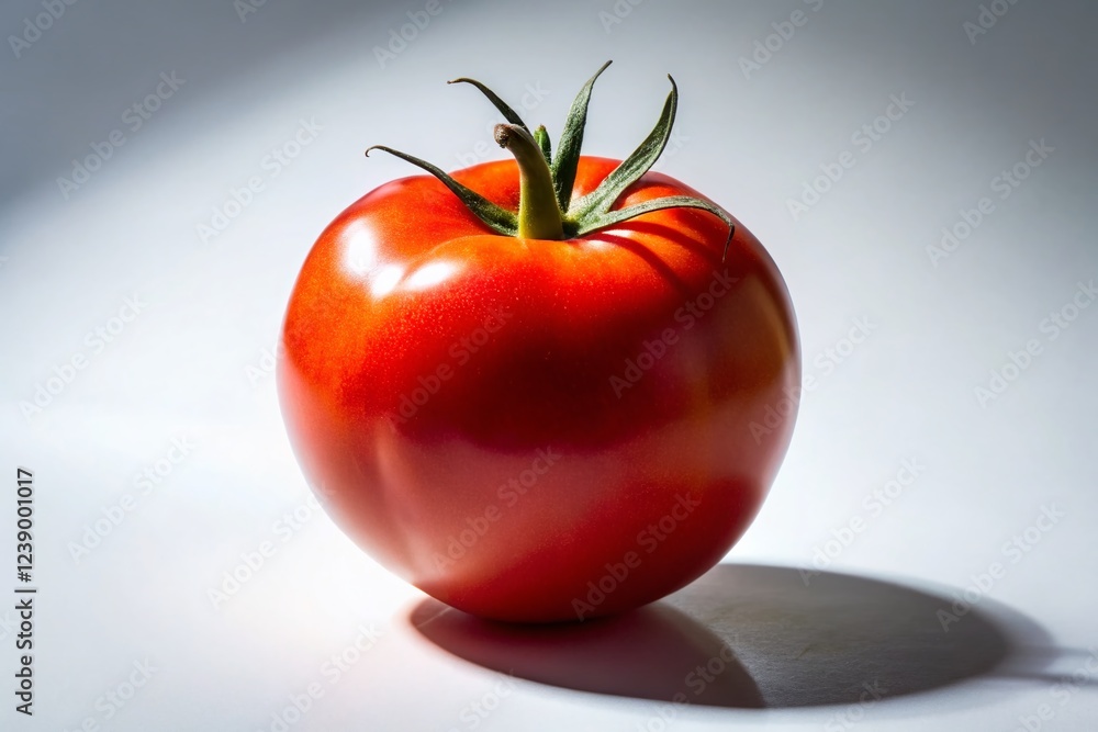 Juicy Red Tomato Isolated on White Background - Night Photography Studio Shot
