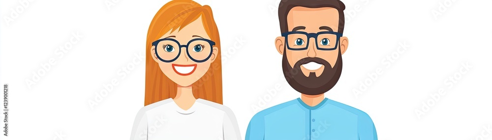 Smiling couple, glasses, white background, website, profile Smiling couple, glasses, white background, website, profile