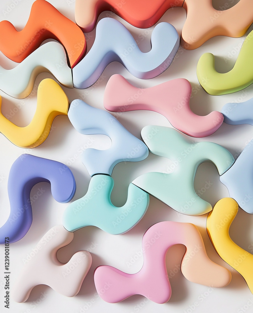 3D Colorful Abstract Shapes with Soft Shadows on White Background 3D Colorful Abstract Shapes with Soft Shadows on White Background