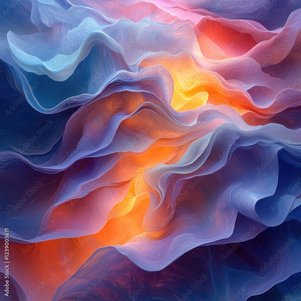 Fototapeta premium Iridescent Pastel Waves Abstract Background with Holographic Foil Effect