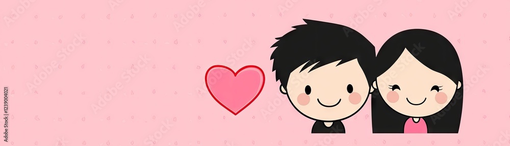 Couple in love, pink background, hearts, Valentine's Day card Couple in love, pink background, hearts, Valentine's Day card