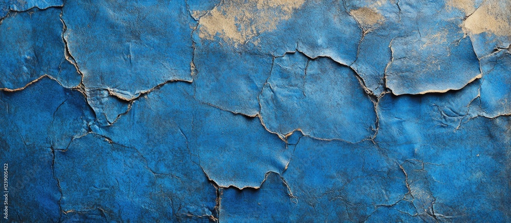 Obraz premium Cracked blue paint on textured surface with copy space for text placement