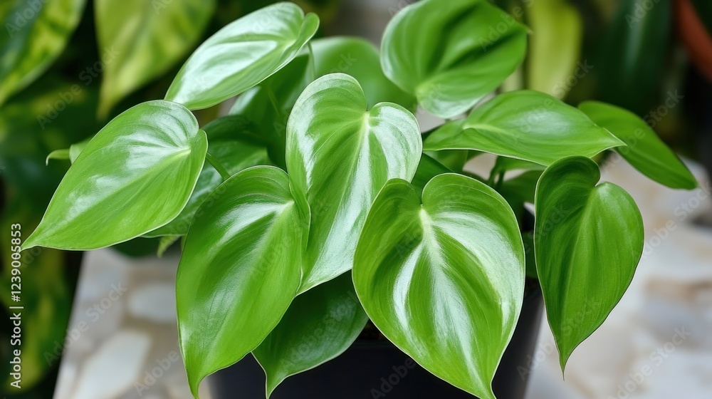 Vibrant Green Philodendron Plant In A Pot