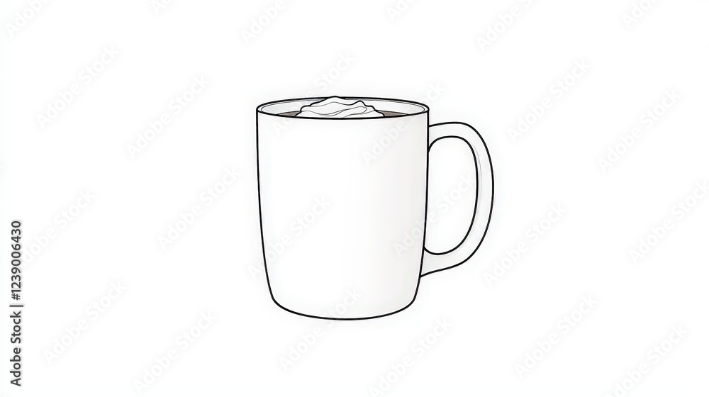 Simple White Mug Filled With Creamy Coffee and Topped With Whipped Cream on a Blank Background Simple White Mug Filled With Creamy Coffee and Topped With Whipped Cream on a Blank Background