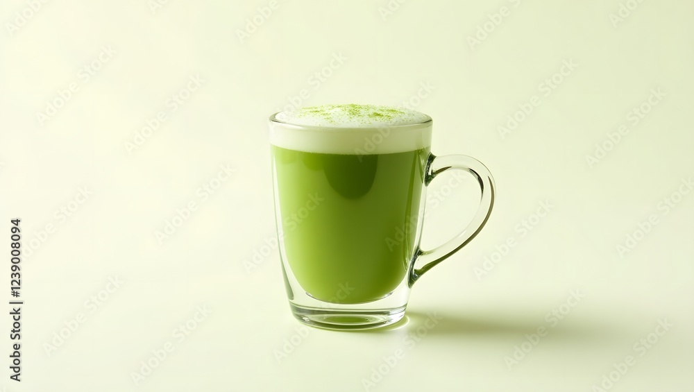 Matcha glass with whipped cream and matcha powder Matcha glass with whipped cream and matcha powder