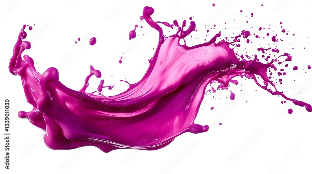 Vibrant magenta paint fluid flowing on a white background, creates a visual effect, generative AI Vibrant magenta paint fluid flowing on a white background, creates a visual effect, generative AI