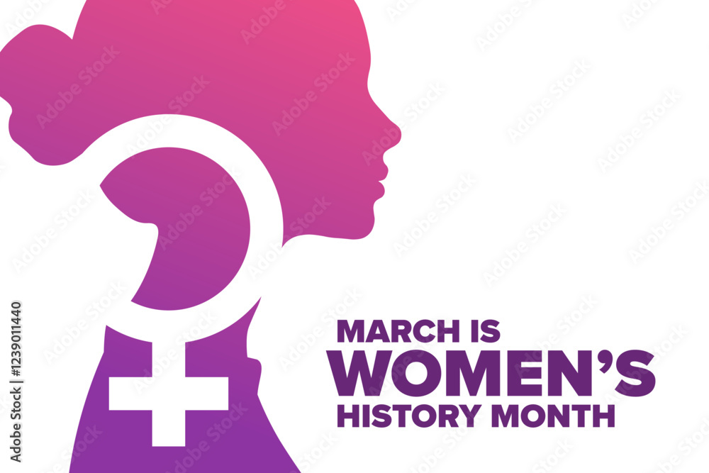 March is National Women’s History Month. Holiday concept. Template for background, banner, card, poster with text. Vector EPS10 illustration.