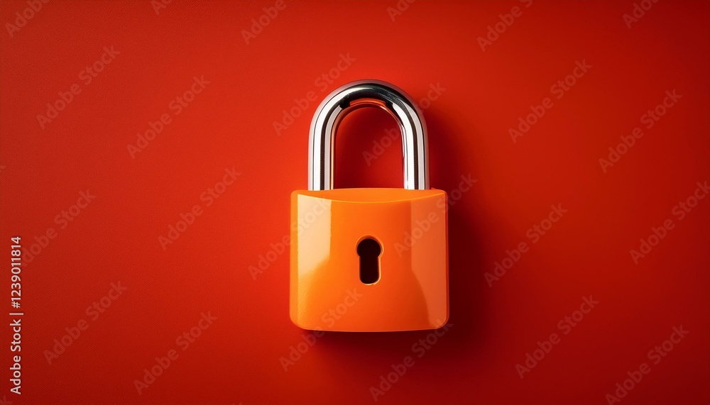 bright orange padlock on a solid red background bright orange padlock on a solid red background