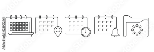 Calendar icon set. Calendar symbols isolated on white background. Calender vector icon set.
