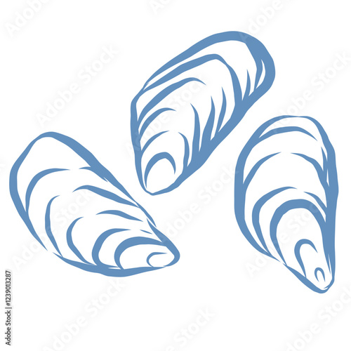 Line Art Illustration of Oysters. Vector Graphic.