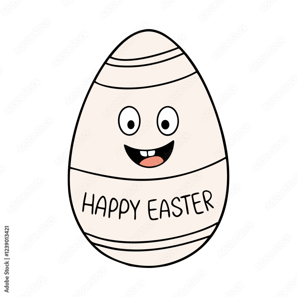 Cartoon easter egg with smiling face is wishing you happy easter. Simple image of easter egg isolated on white. Vector illustration Cartoon easter egg with smiling face is wishing you happy easter. Simple image of easter egg isolated on white. Vector illustration
