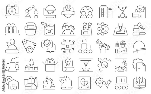 Manufacturing and Industry Icons - Modern Production Line and Factory Elements.