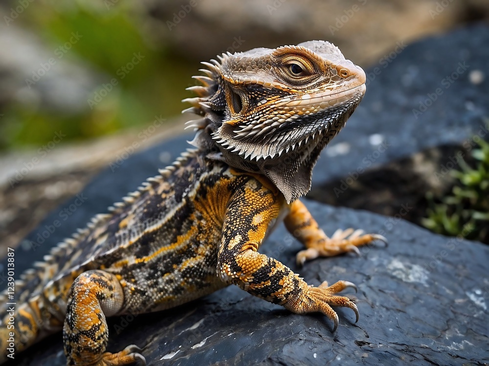 Obraz premium Close-Up of a Bearded Dragon in Its Natural Habitat Showcasing Vibrant Colors and Detailed Scales