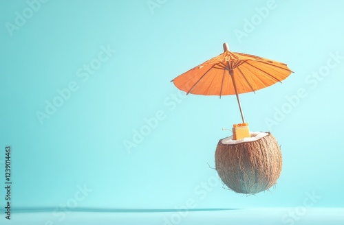Wallpaper Mural A coconut with a drink inside, topped with a colorful umbrella Torontodigital.ca